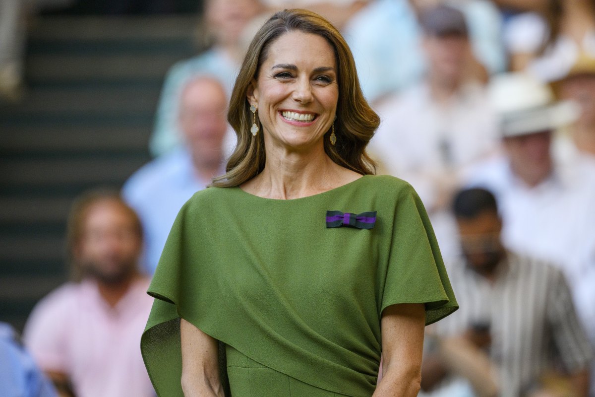 Catherine, Princess of Wales presents the Mens singles finals trophies during day 14 of The Wimbledon Tennis Championships at All England Lawn Tennis and Croquet Club on July 12, 2026 in London, United Kingdom.