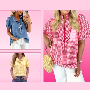 denim, red and yellow blouses