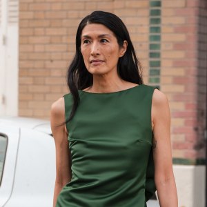 PARIS, FRANCE - JANUARY 24: Suzi De Givenchy wears green long sleeveless top with matching oants, outside Viktor & Rolf, during the Haute Couture Spring/Summer 2024 as part of Paris Fashion Week on January 24, 2024 in Paris, France. (Photo by Claudio Lavenia/Getty Images)