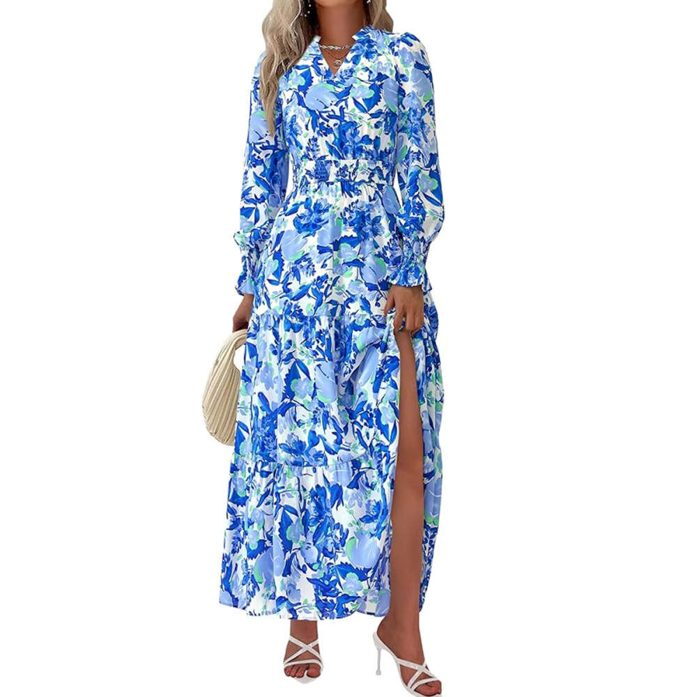 Prettygarden Floral V Neck Maxi Dress
