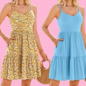 yellow, blue and red mini dresses