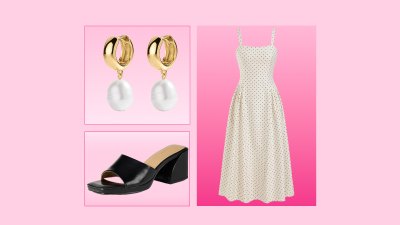 Earrings, polka dot dresses and heels