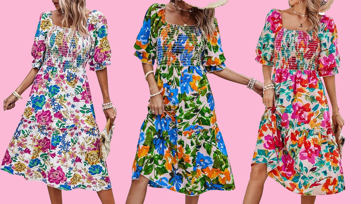 Prettygarden Puff Sleeve Midi Dress
