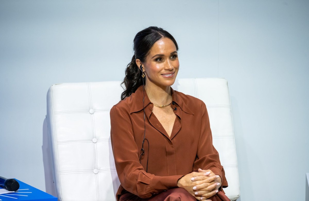 Meghan, Duchess of Sussex, during a forum about digital responsibility at EAN University during a visit around Colombia on August 15, 2024 in Bogota, Colombia.