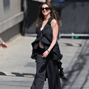 Anne Hathaway is seen at 'Jimmy Kimmel Live!' on August 10, 2026 in Los Angeles, California.