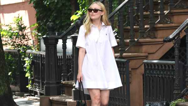 Dakota Fanning is seen filming a Polo by Ralph Lauren commercial in Downtown Manhattan on August 24, 2026 in New York City.