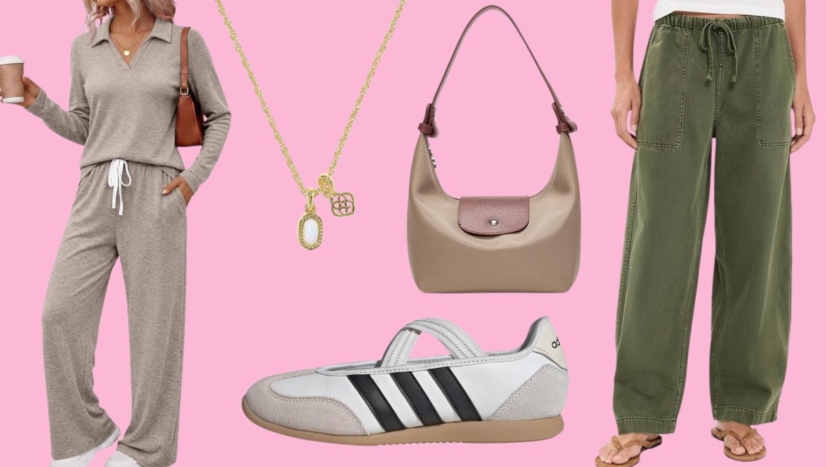 Beige set, Kendra Scott Necklace, Adidas sneakers, nylon bag and Madewell olive pants