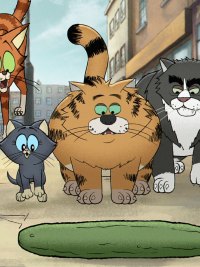 Puke (voice: David Earl), Kitten (voice: Jo Hartley), Olive (voice: Diane Morgan), Gus (voice: Ricky Gervais), Fang (voice: Andrew Brooke), Ponce (voice: Tom Basden) in Alley Cats
