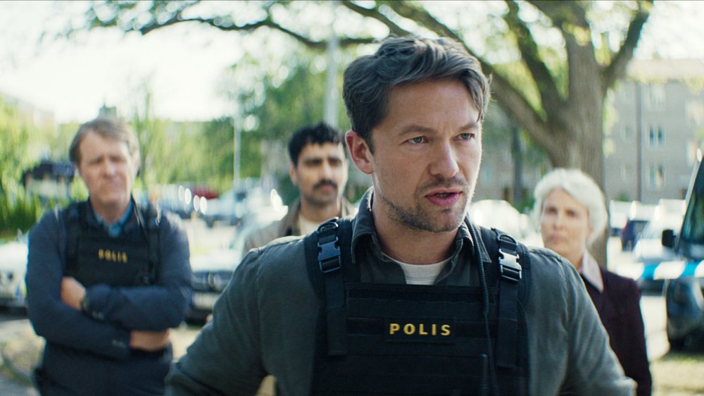 Henrik Norlen as Max Abrahamsson and Alexander Abdallah as John-Jo Persson and Jakob Oftebro as Thomas Berg and Irina Björklund as Rebecka Björklund in Blood Sacrifice