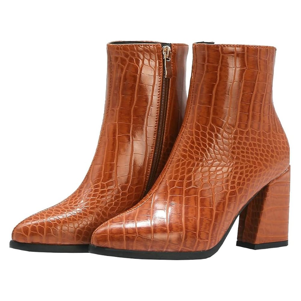 Trendenzy Snakeskin Pointed Toe Ankle Boots
