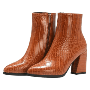 Trendenzy Snakeskin Pointed Toe Ankle Boots