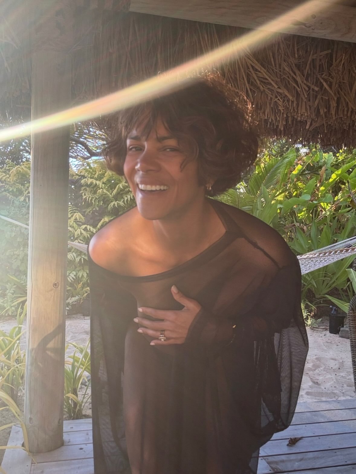 Halle Berry Goes Topless in Sheer Beach Cover-Up in Fiji