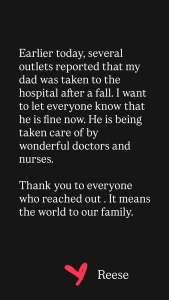 Reese Witherspoon Shares Update on Dad Johns Hospitalization After Fall