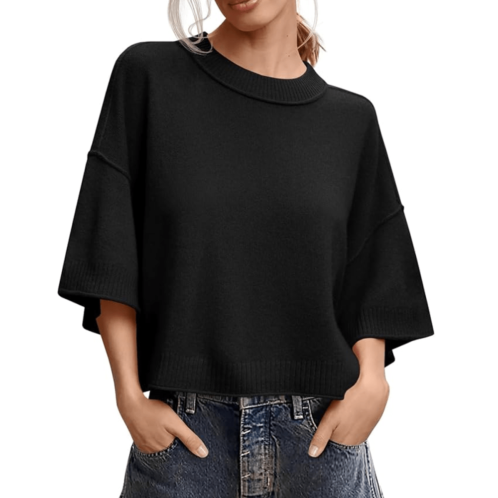 Saodimallsu Short Sleeve Cropped Knit Sweater