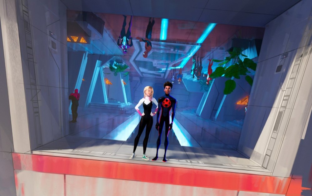 Spider-Gwen (voice: Hailee Steinfeld), Spider-Man (voice: Shameik Moore) in Spider-Man: Across the Spider-Verse