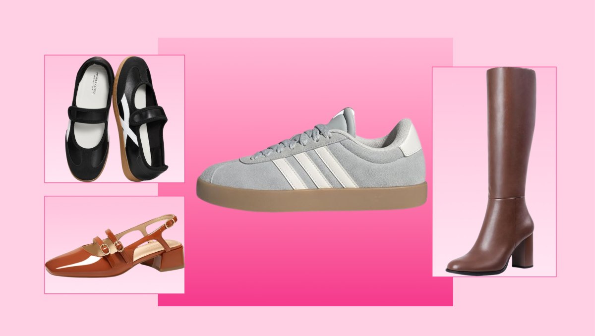 black mary jane sneakers, double buckle heels, adidas sneakers and brown boots
