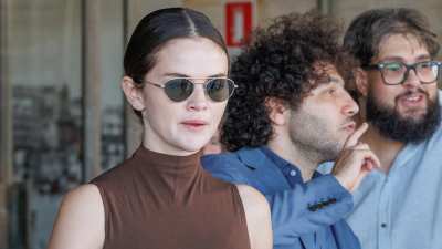 Selena Gomez and Benny Blanco step off the Orient Express upon their arrival at Santa Lucia railway station on August 30, 2026 in Venice, Italy.