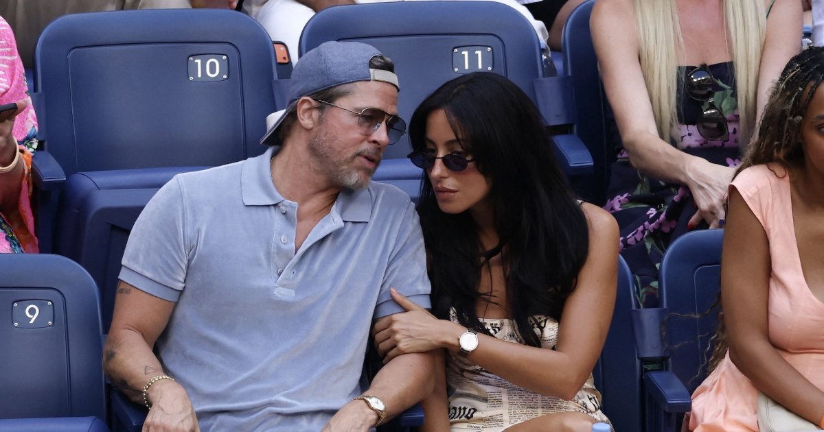 Brad Pitt Cuddles Up to Girlfriend Ines de Ramon at US Open Brad Pitt Cuddles Up to Girlfriend Ines de Ramon at US Open