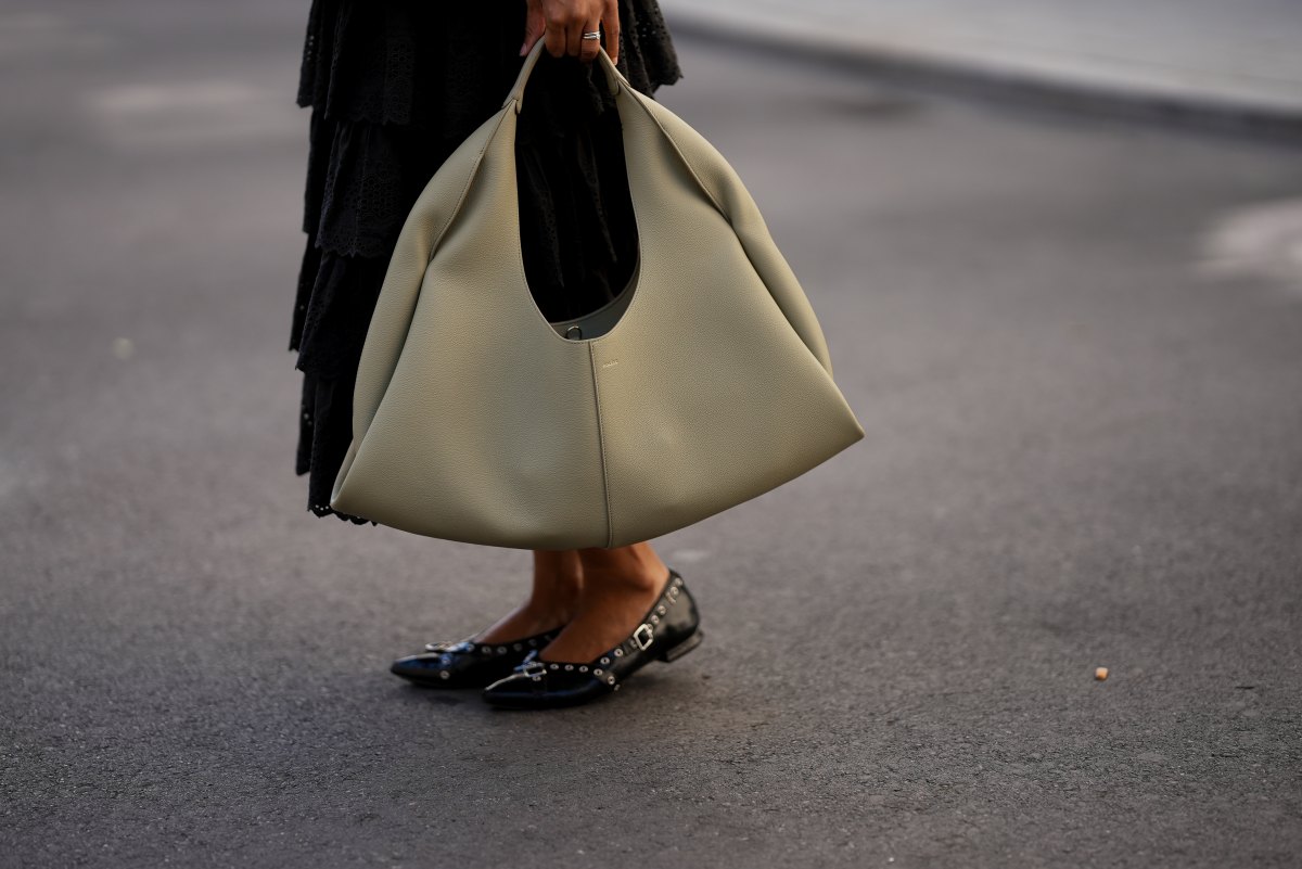 MUNICH, GERMANY - SEPTEMBER 15: Miriam Nehring is seen carrying a cream leather Shuldo shoulder bag from Polène on September 15, 2026 in Munich, Germany. (Photo by Moritz Scholz/Getty Images)