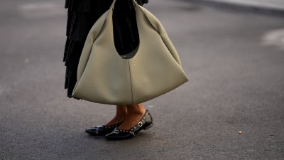 MUNICH, GERMANY - SEPTEMBER 15: Miriam Nehring is seen carrying a cream leather Shuldo shoulder bag from Polène on September 15, 2026 in Munich, Germany. (Photo by Moritz Scholz/Getty Images)
