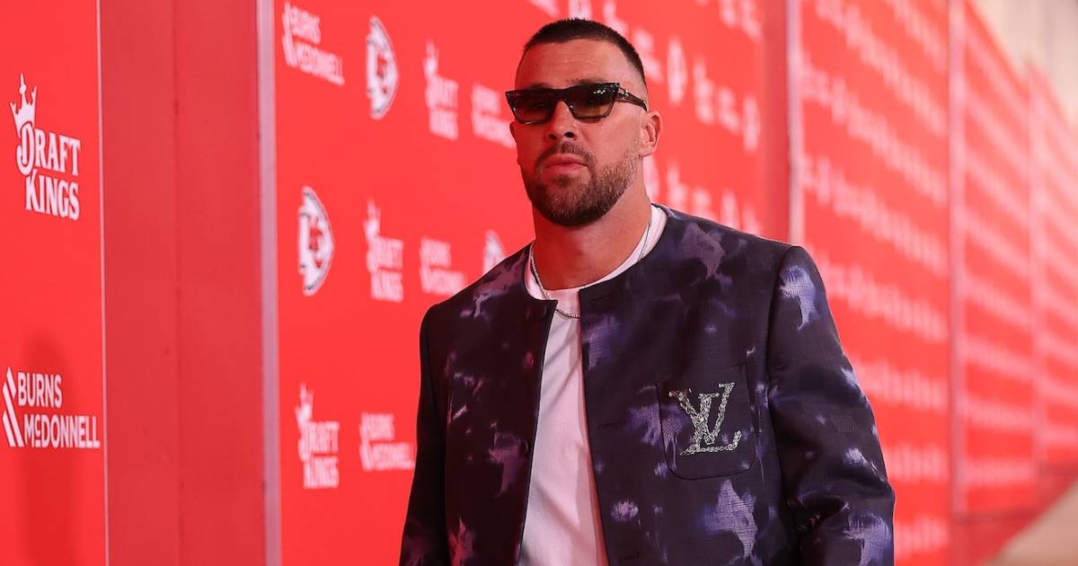 Travis Kelce Looks Sharp in a K Louis Vuitton Jacket at Kansas City Chiefs Game Travis Kelce Looks Sharp in a K Louis Vuitton Jacket at Kansas City Chiefs Game