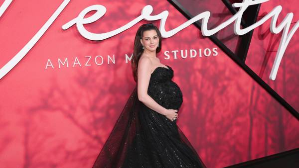 Pregnant Anne Hathaway Shows Off Her Growing Baby Bump in a Black Beaded Dress at ‘Verity’ Premiere