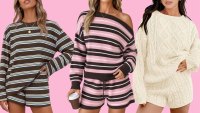 Striped matching set and cable knit matching set