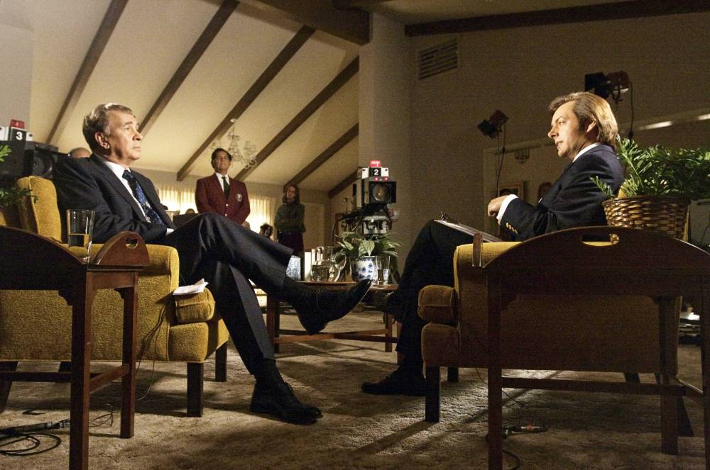 Michael Sheen as David Frost, Frank Langella as Richard Nixon in Frost/Nixon