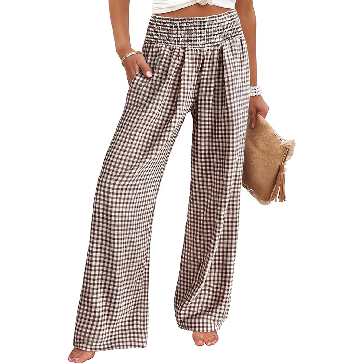 ANRABESS Womens Striped Gingham Wide Leg Palazzo Pants