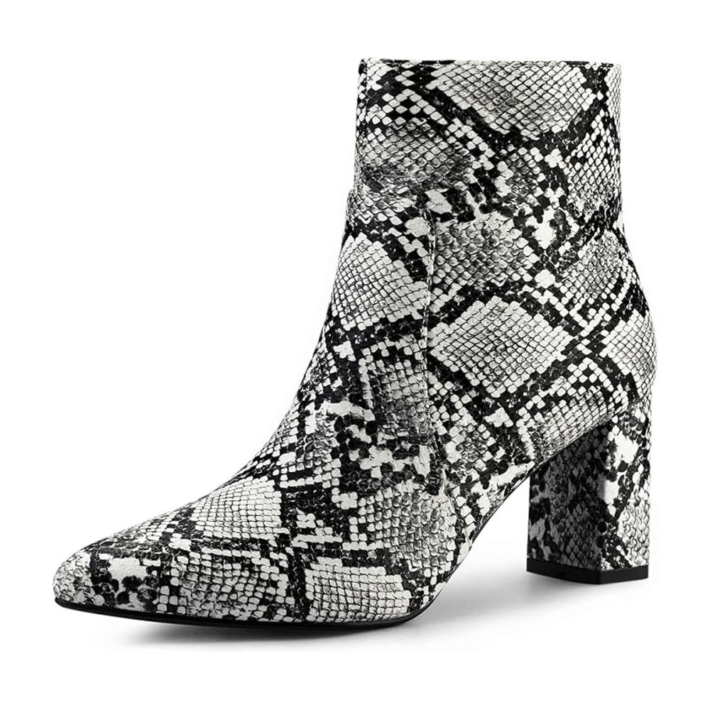 Allegra K Snakeskin Print Chunky Ankle Boots