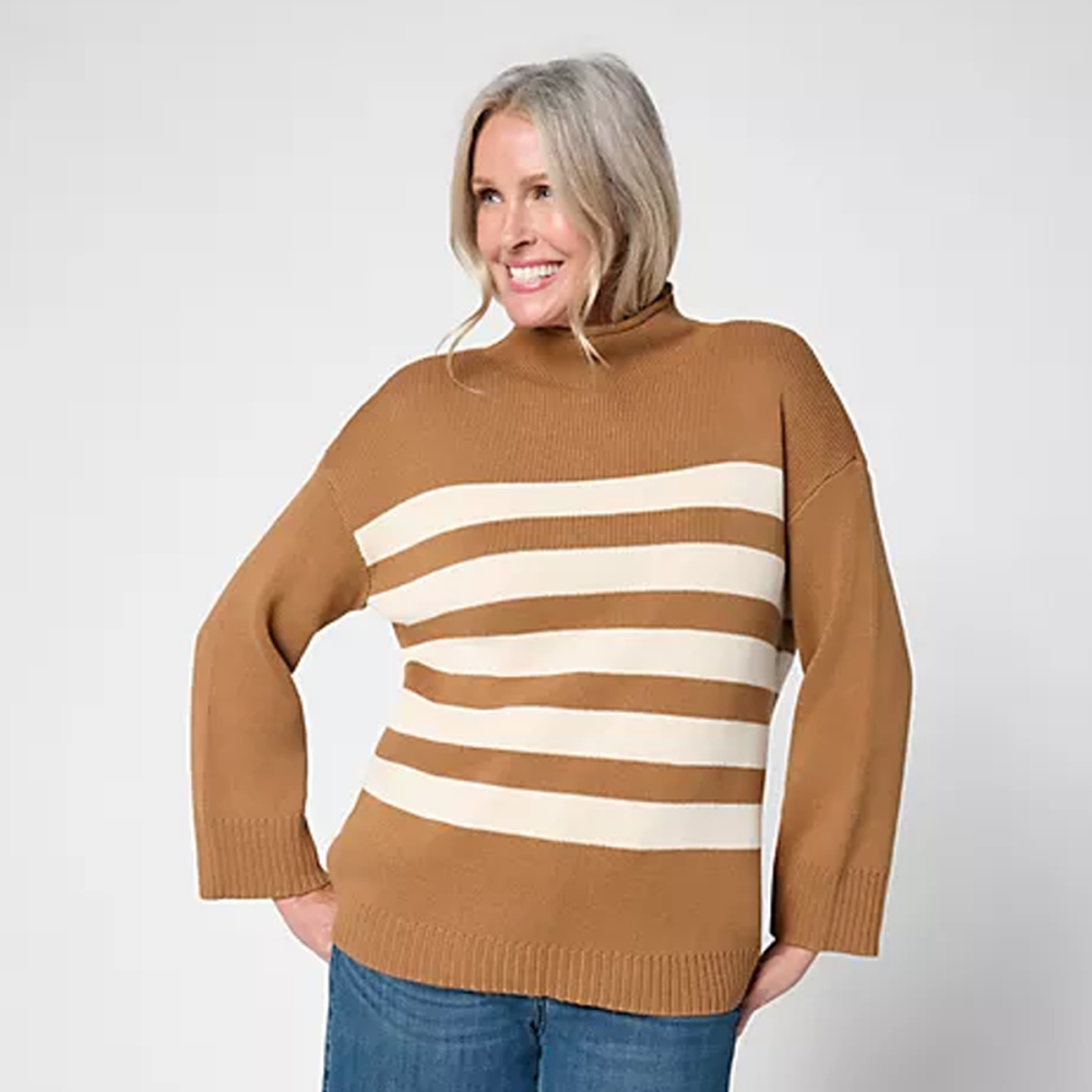 Signature 100% Cotton Roll Neck Striped Sweater