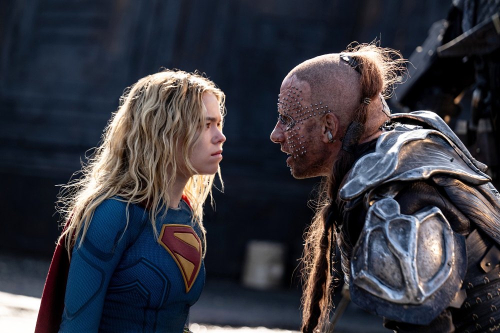 Milly Alcock as Supergirl, Matthias Schoenaerts as Krem of the Yellow Hills in Supergirl