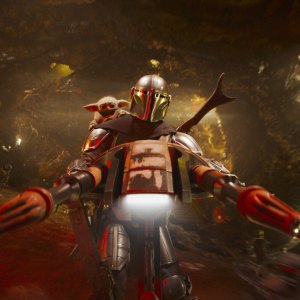 Grogu, Pedro Pascal as The Mandalorian / Din Djarin in Star Wars: The Mandalorian and Grogu