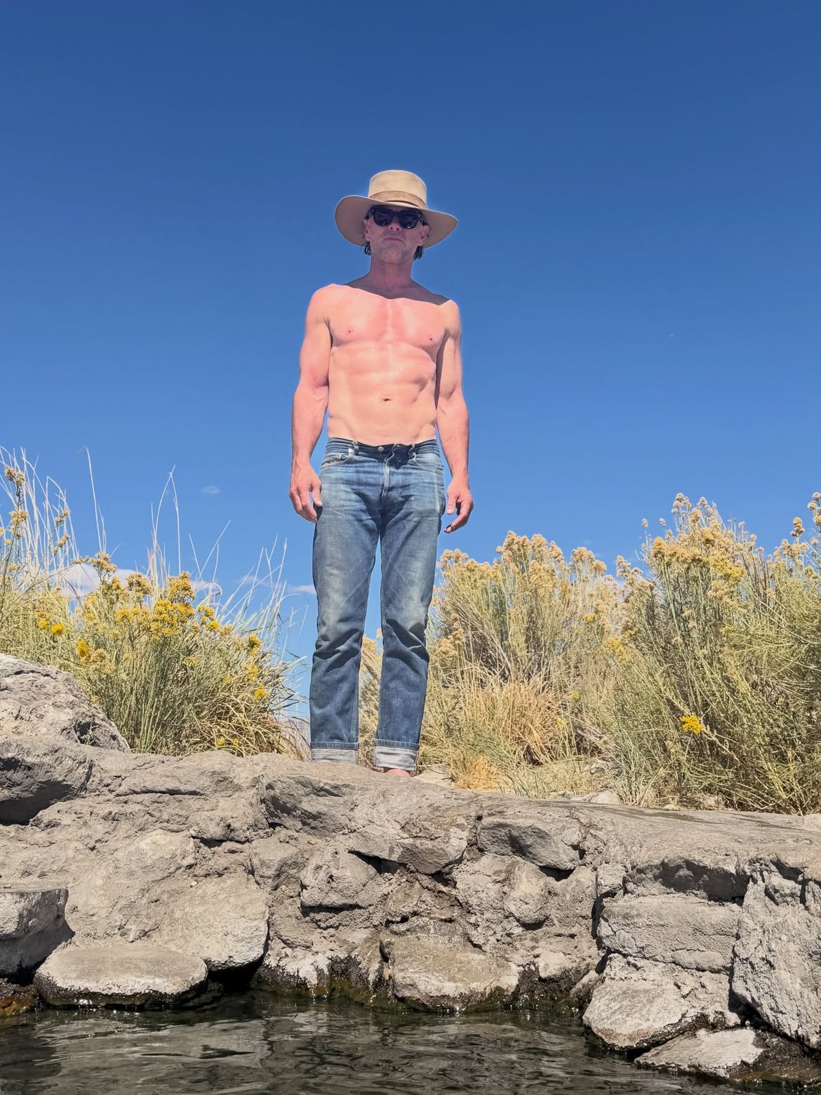 Walton Goggins Shows Off Abs While Going Shirtless