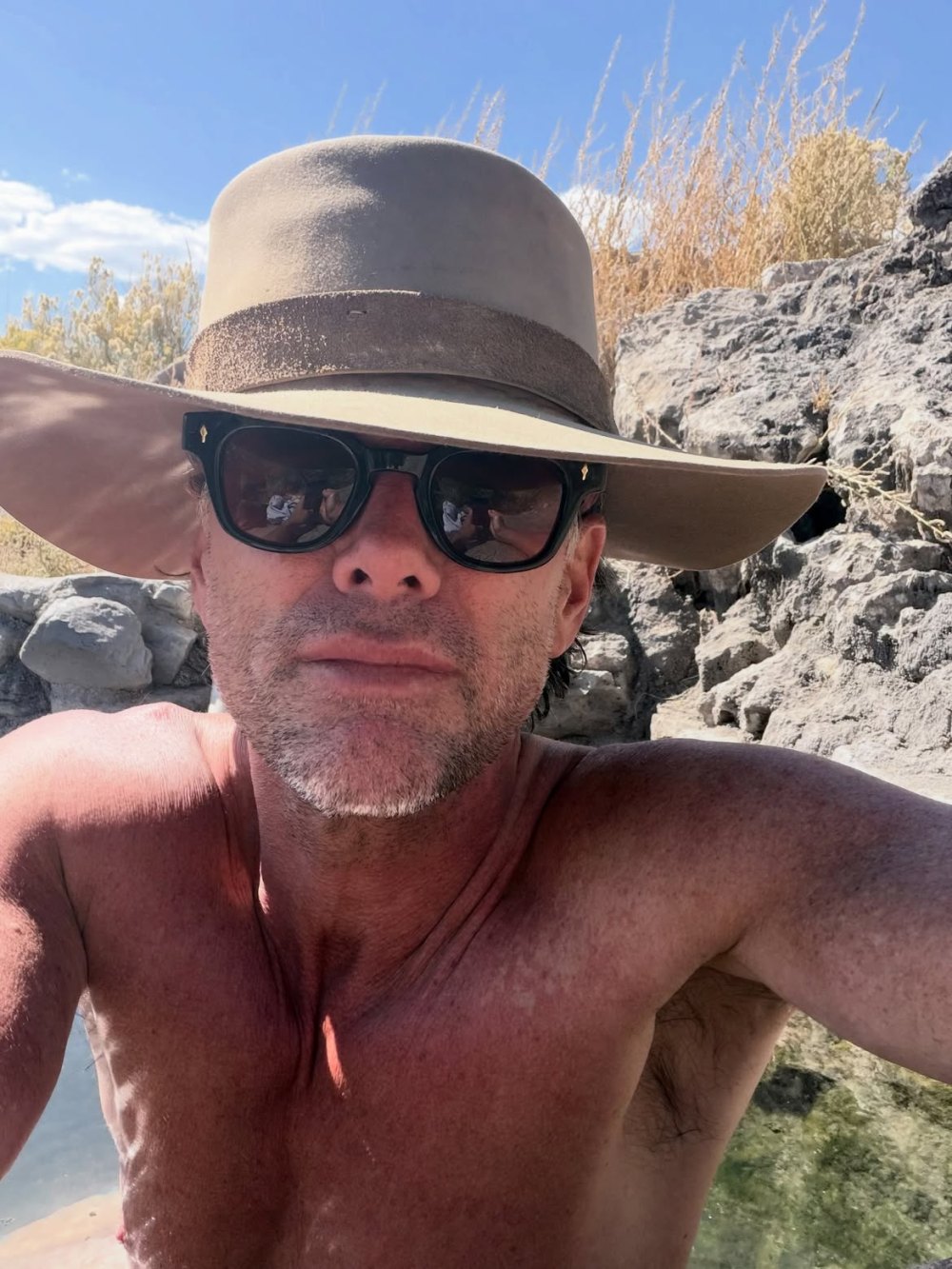 Walton Goggins Shows Off Abs While Going Shirtless