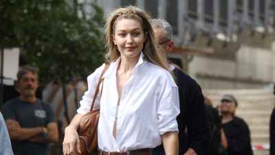 Gigi Hadid leaving backstage at Miu Miu during Day Seven of Paris Fashion Week - Womenswear Spring/Summer 2027 on October 04, 2026 in Paris, France.