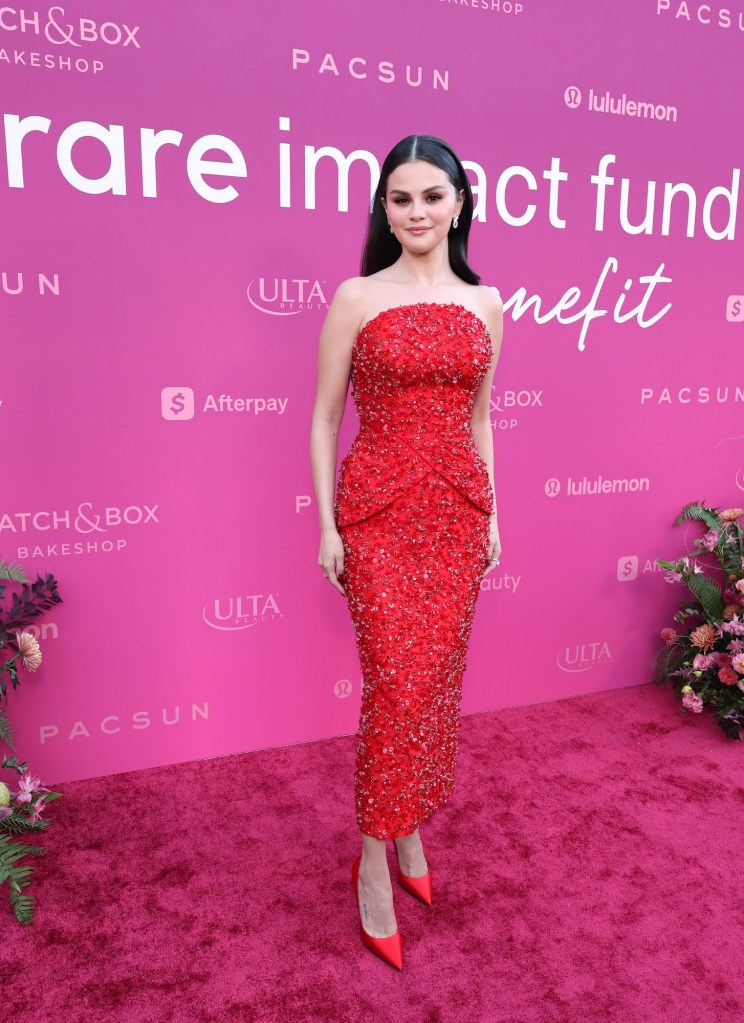 Selena Gomez Rocks Ruby Red Gown at Rare Impact Fund Benefit