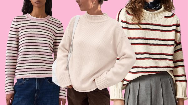 Pink striped, cream and white striped sweater