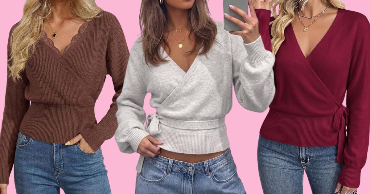 These 17 Slimming Wrap Sweaters Are the Secret to Looking Snatched While Staying Cozy This Fall