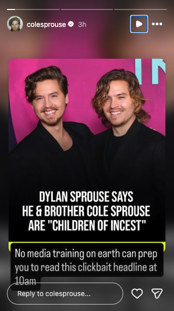 Cole Sprouse Reacts to Dylan Sprouse Referring to Them as Children of Incest