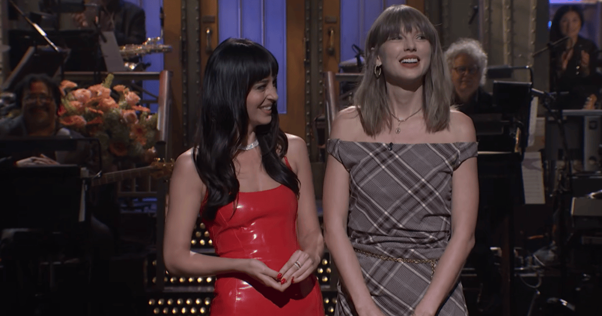 Taylor Swift Is Pretty in Plaid for Surprise ‘SNL’ Cameo With Host Dakota Johnson