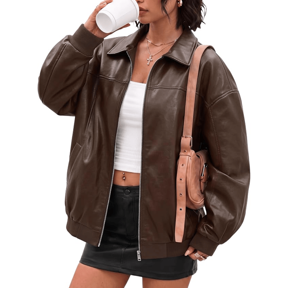 Automet Leather Oversized Bomber Jacket