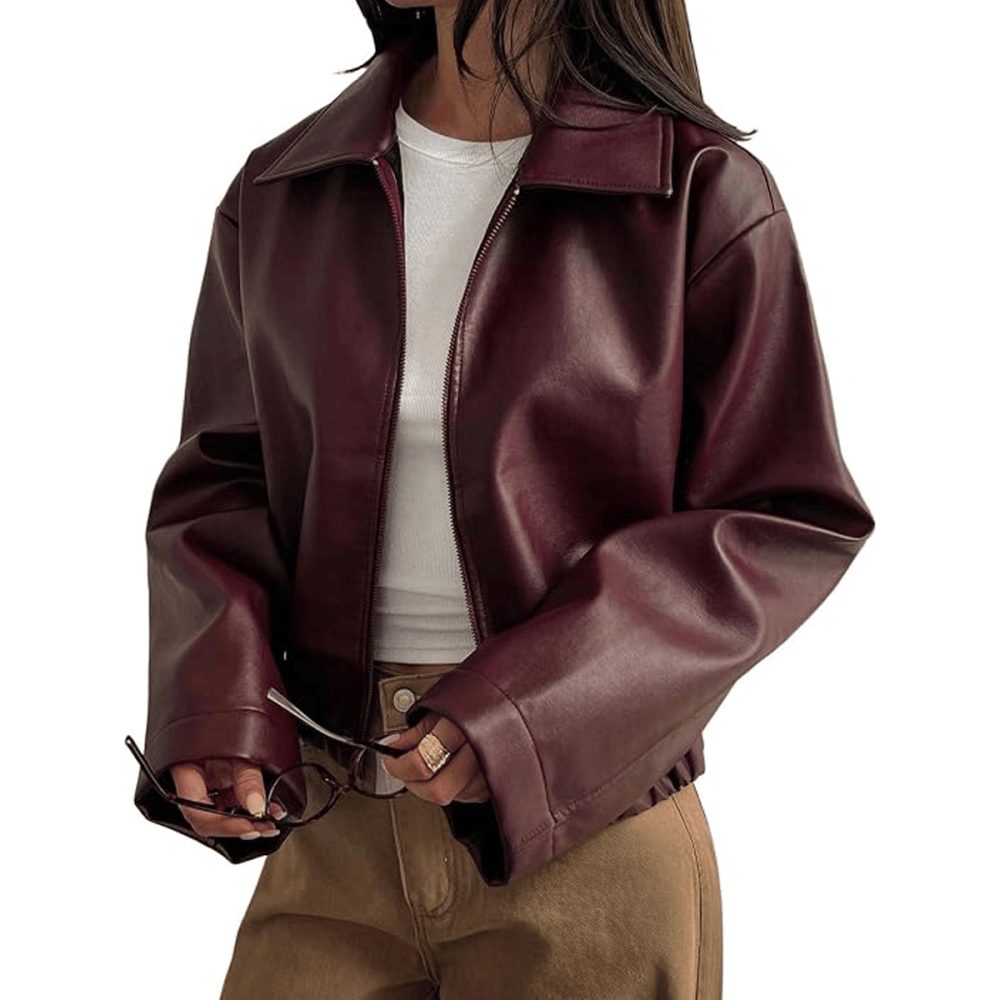 Gorglitter Faux Leather Bomber Jacket