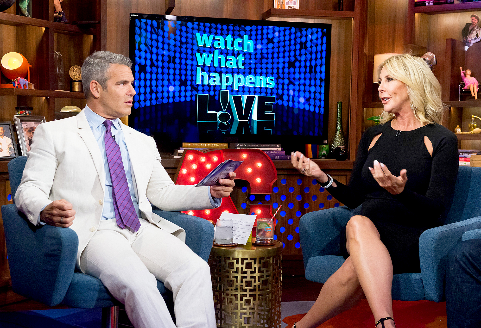 Andy Cohen with Vicki Gunvalson on 'Watch What Happens Live'.