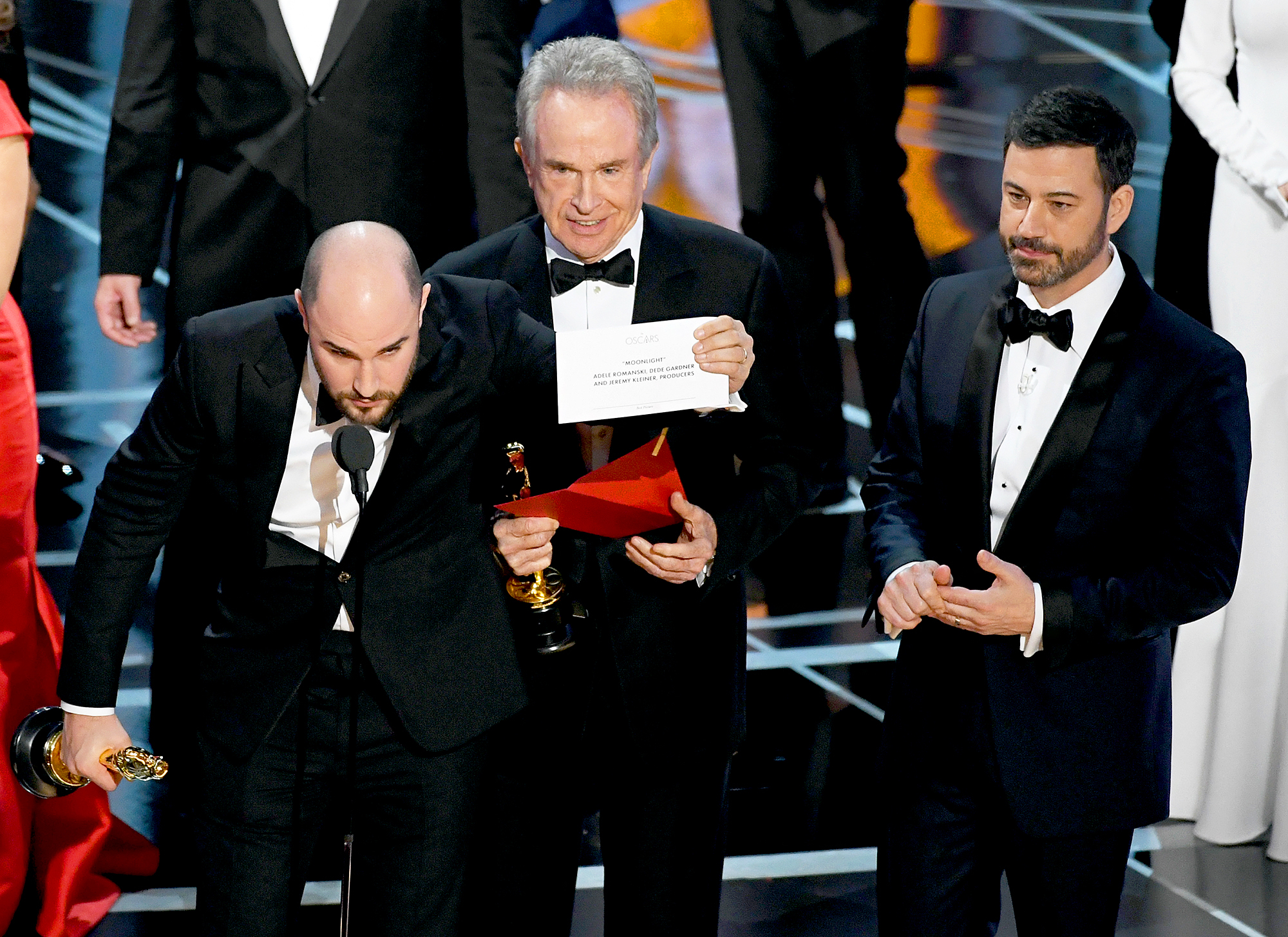 Jordan Horowitz, Warren Beatty and Jimmy Kimmel