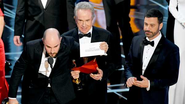 Jordan Horowitz, Warren Beatty and Jimmy Kimmel