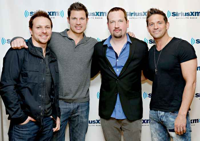 Drew Lachey, Nick Lachay, Justin Jeffre and Jeff Timmons of 98 Degrees visit the SiriusXM Studios on April 5, 2013 in New York City.