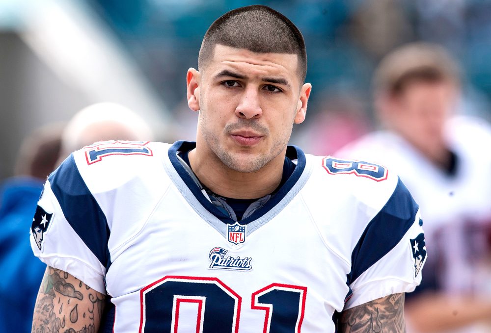 Aaron Hernandez #81 of the New England Patriots looks on during an NFL game against the Jacksonville Jaguars at EverBank Field on December 23, 2012 in Jacksonville, Florida.