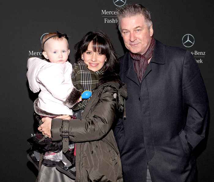 Alec Baldwin, wife Hilaria Baldwin, and daughter Carmen Baldwin are seen during Mercedes-Benz Fashion Week Fall 2015.