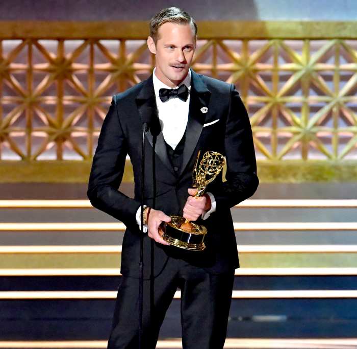 Alexander Skarsgard accepts the Outstanding Supporting Actor in a Limited Series or Movie award for 'Big Little Lies' onstage during the 69th Annual Primetime Emmy Awards at Microsoft Theater on September 17, 2017 in Los Angeles, California.
